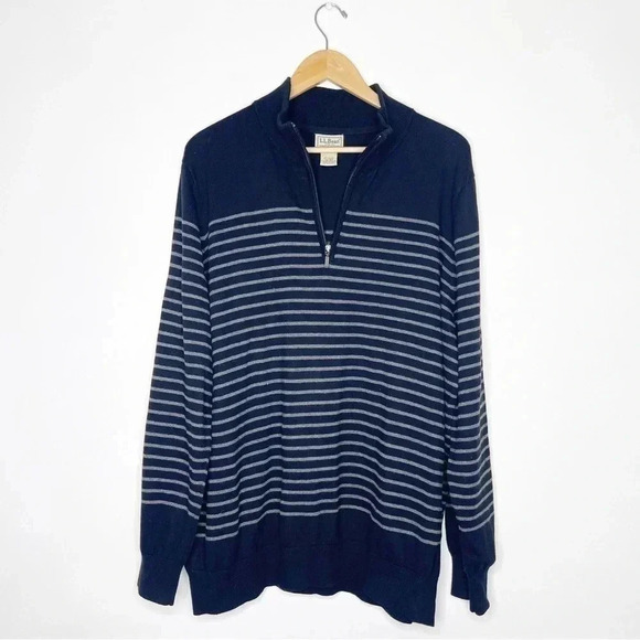 L.L. Bean Large Cotton Cashmere 1/4 Zip Pullover Sweater Size XL Black Gray - Picture 1 of 6